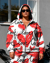 Women's Plus Size Love Letter Print Cardigan Hoodie Set